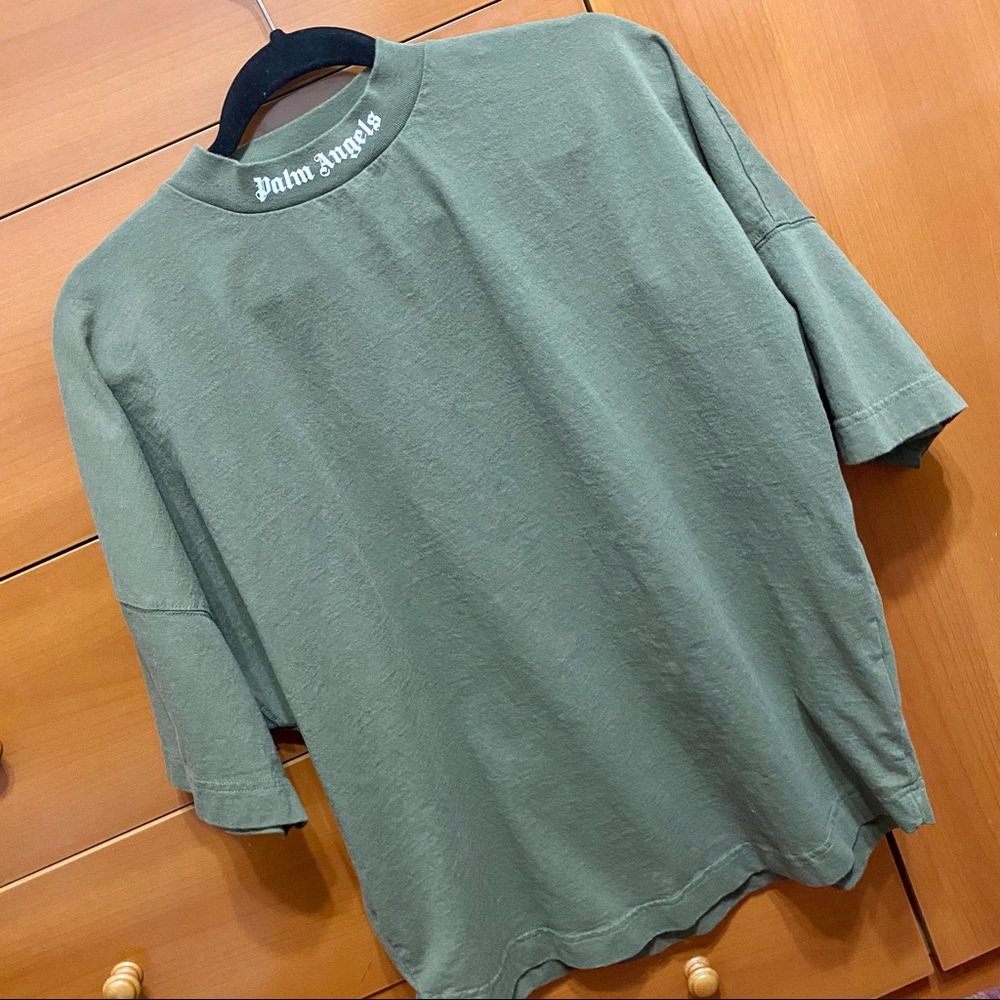 SOLD -Palm Angels Military Green Classic Logo Over T-Shirt - Picture 3 of 11